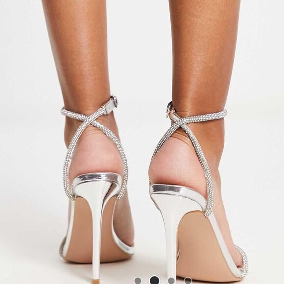 Simmi London ASOS samia barely there embellished heeled sandals in silver. - Picture 3 of 7
